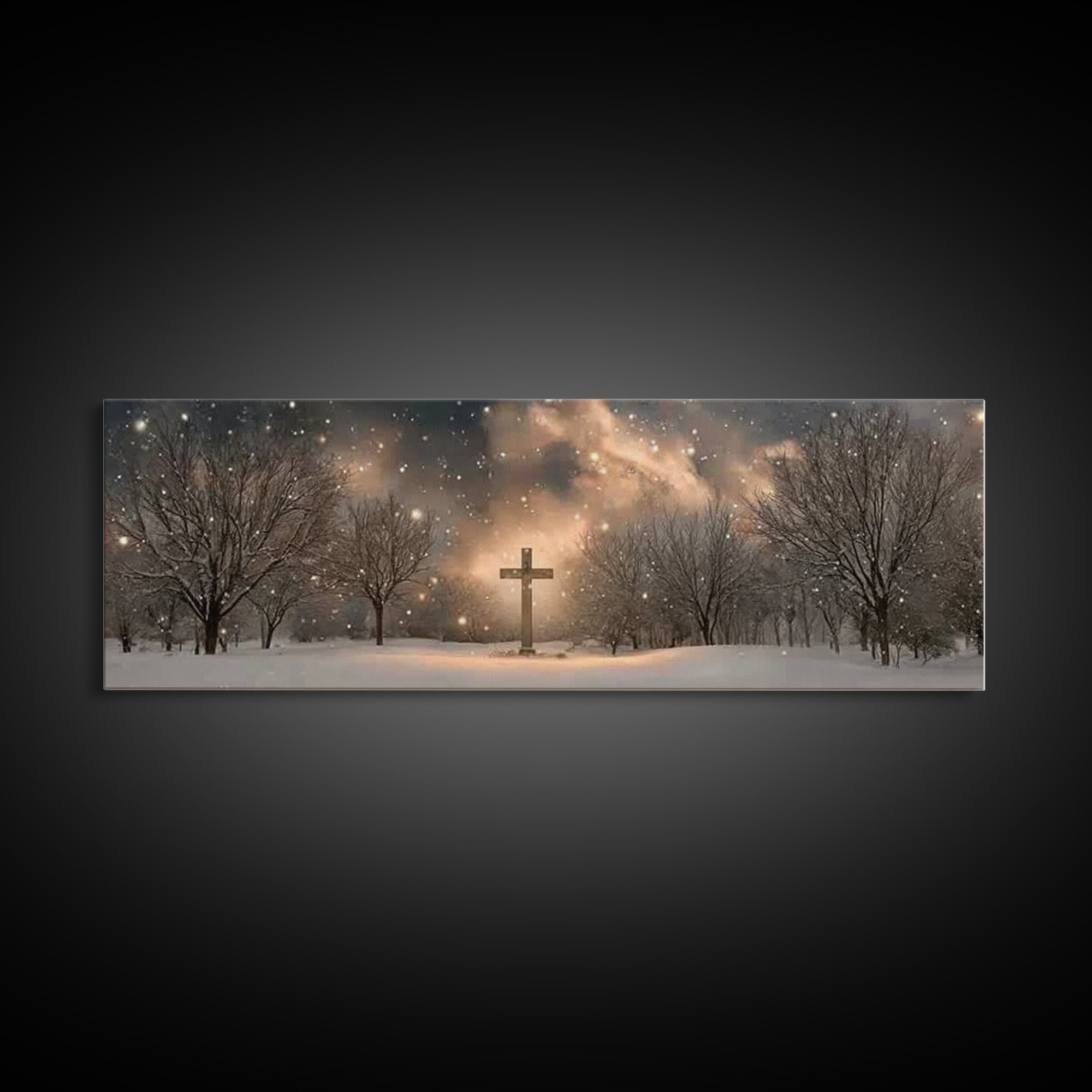 Snowfall Of Grace | Framed Canvas Print | Christian Art Canvas | Panoramic Wall Art | Christian Art | Christian Painting | Christian Gift