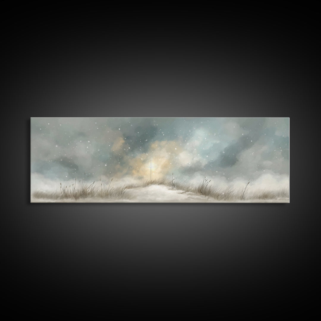 Heavenly Snow Path | Framed Canvas Print | Panoramic Painting | Christian Art | Christian Art Canvas | Jesus Painting | Christmas Art