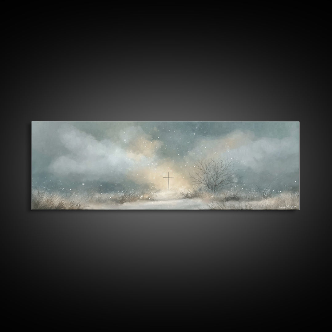 Morning Of Peace, Framed Canvas Print, Panoramic Wall Art, Christian Art, Christian Painting, Christian Art Canvas, Christmas Art
