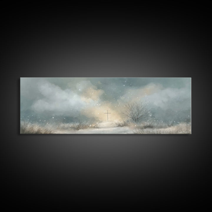 Morning Of Peace, Framed Canvas Print, Panoramic Wall Art, Christian Art, Christian Painting, Christian Art Canvas, Christmas Art