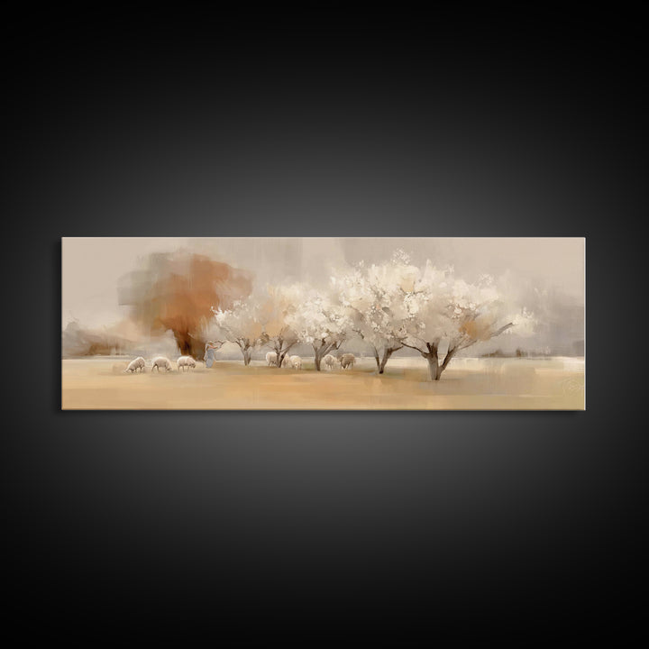 Eternal Shepherd Glow | Framed Canvas Print | Christian Art | Panoramic Print | Jesus Painting | Christmas Art | Christian Wall Art