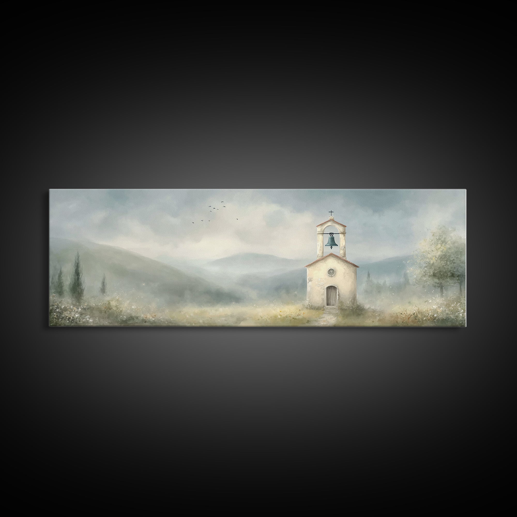 Chapel Morning Light - Framed Canvas Print - Christian Wall Art - Christian Art Canvas - Panoramic Art - Christian Painting - Christmas Art