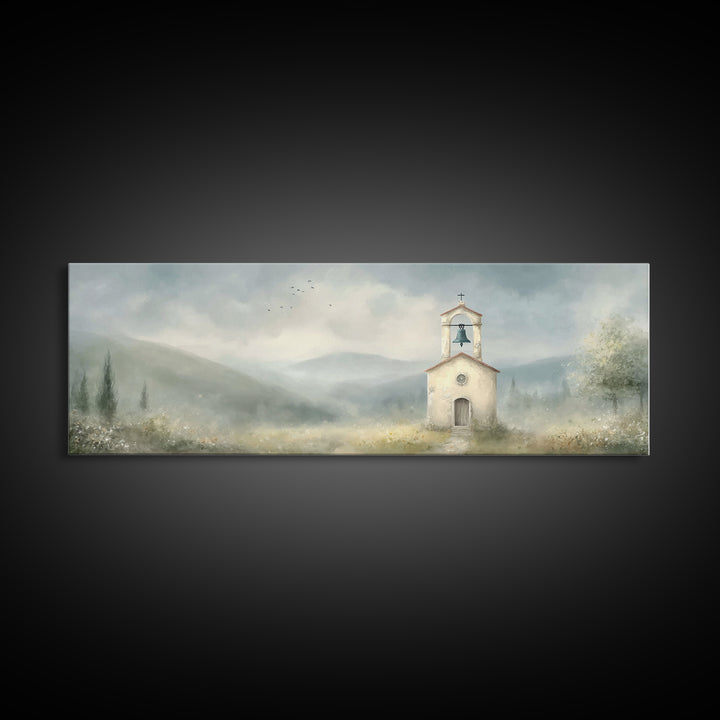 Chapel Morning Light - Framed Canvas Print - Christian Wall Art - Christian Art Canvas - Panoramic Art - Christian Painting - Christmas Art