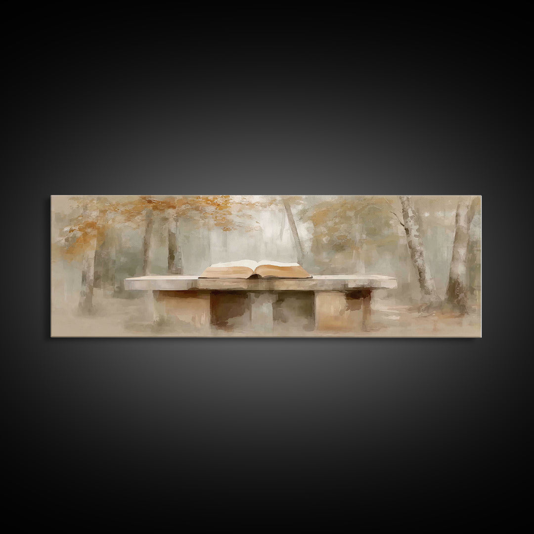Woodland Gospel Peace, Framed Canvas Print, Christian Wall Art, Panoramic Print, Christian Art Canvas, Christmas Art, Christian Painting