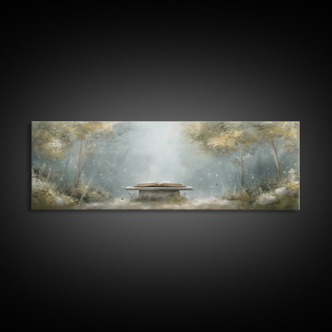 Heavenly Scripture Glow, Framed Canvas Print, Panoramic Wall Art, Christian Art Canvas, Christian Painting, Christian Wall Art, Christmas A