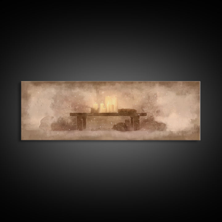 Silent Manger Glow – Framed Canvas Print – Panoramic Art – Christian Wall Art – Christian Art Canvas – Christmas Art – Christian Christmas