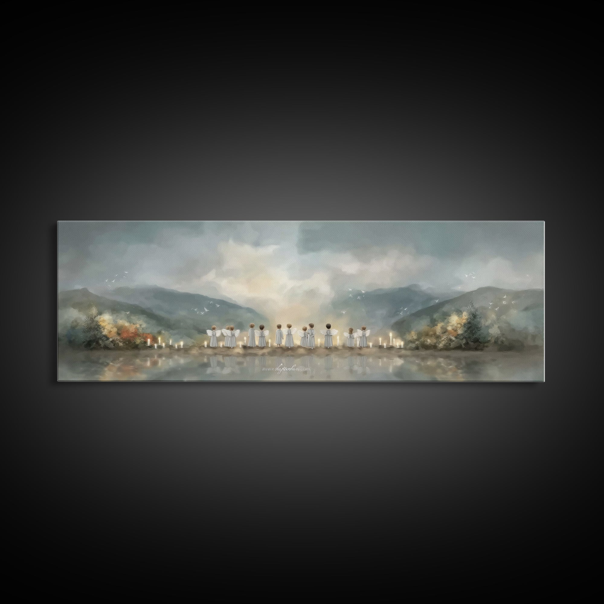 Angels Of Morning - Framed Canvas Print - Panoramic Art - Christian Wall Art - Christian Art Canvas - Christian Painting - Christmas Art
