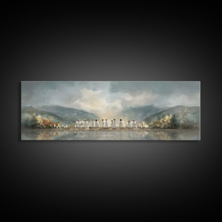 Angels Of Morning - Framed Canvas Print - Panoramic Art - Christian Wall Art - Christian Art Canvas - Christian Painting - Christmas Art
