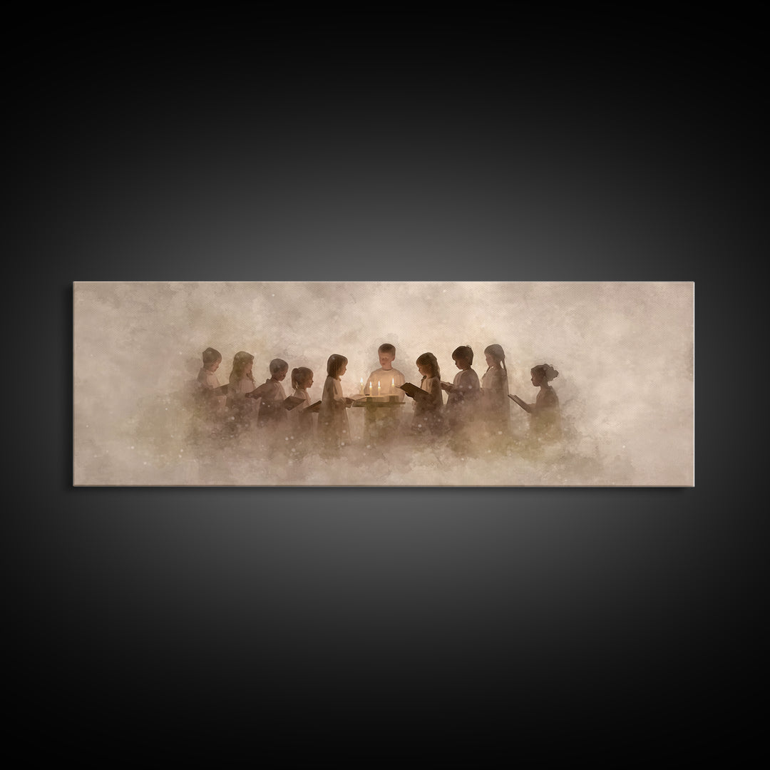Candle Choir Blessing | Framed Canvas Print | Panoramic Wall Art | Christian Art Canvas | Christian Painting | Christmas Art | Christian Wa