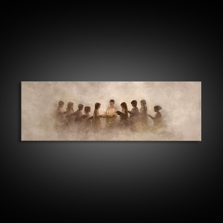 Candle Choir Blessing | Framed Canvas Print | Panoramic Wall Art | Christian Art Canvas | Christian Painting | Christmas Art | Christian Wa