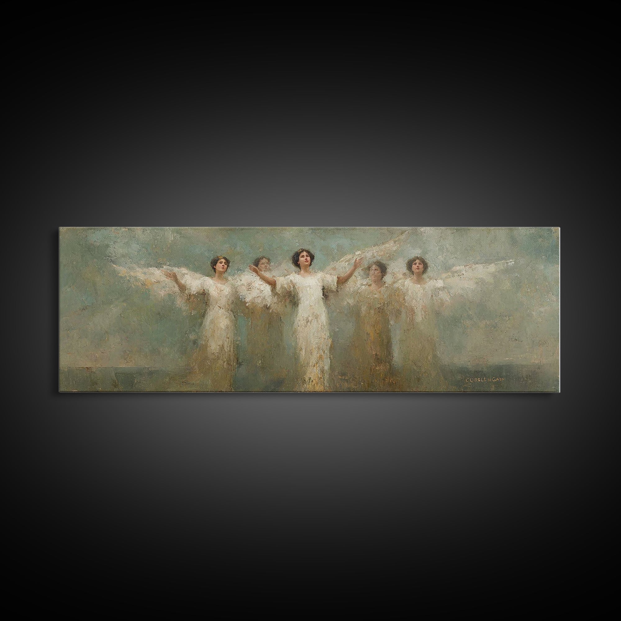 Heavenly Host Arise, Framed Canvas Print, Panoramic Frame, Christian Art Canvas, Christian Painting, Christian Wall Art, Christmas Art, vin
