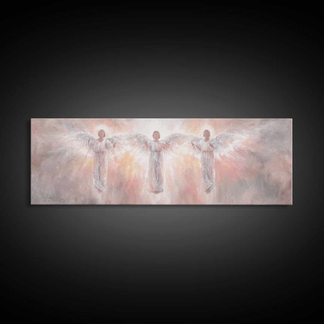 Radiant Angel Trio – Framed Canvas Print – Panoramic Wall Art – Christian Art Canvas – Christian Painting – Christmas Art – modern Christia