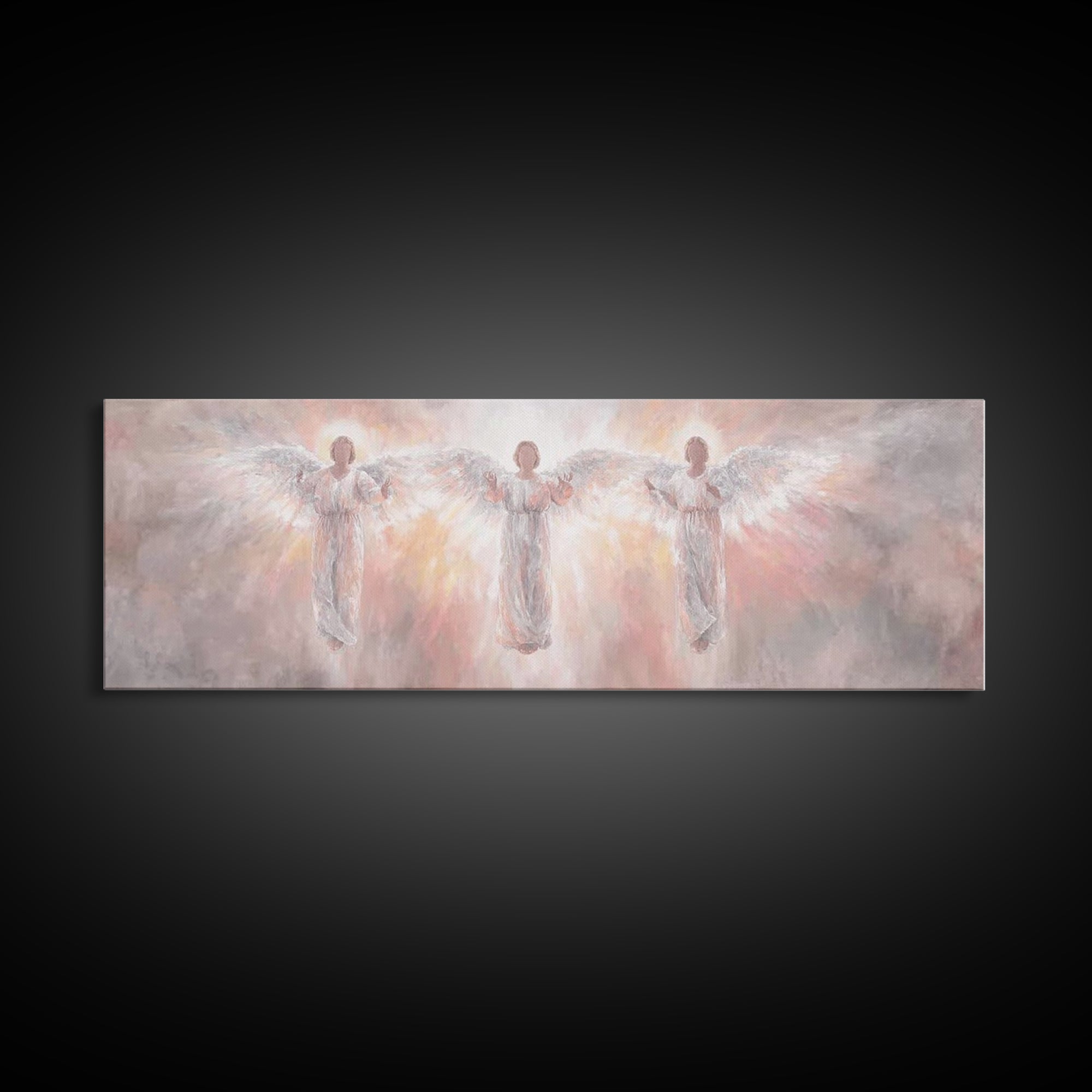 Radiant Angel Trio – Framed Canvas Print – Panoramic Wall Art – Christian Art Canvas – Christian Painting – Christmas Art – modern Christia