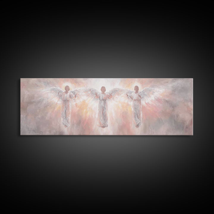 Radiant Angel Trio – Framed Canvas Print – Panoramic Wall Art – Christian Art Canvas – Christian Painting – Christmas Art – modern Christia