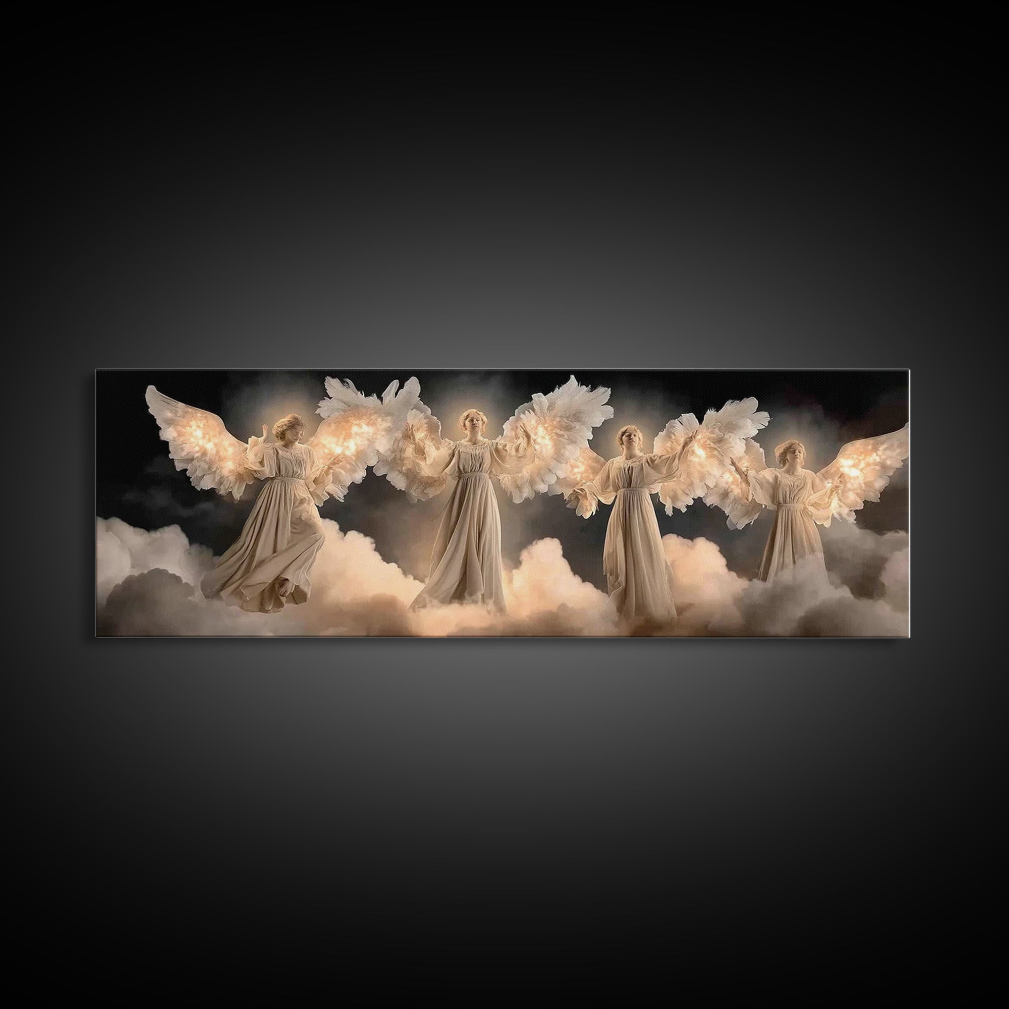 Radiant Angel Assembly – Framed Canvas Print – Christian Art Canvas – Christian Wall Art – Panoramic Painting – Christmas Wall Art – Christ