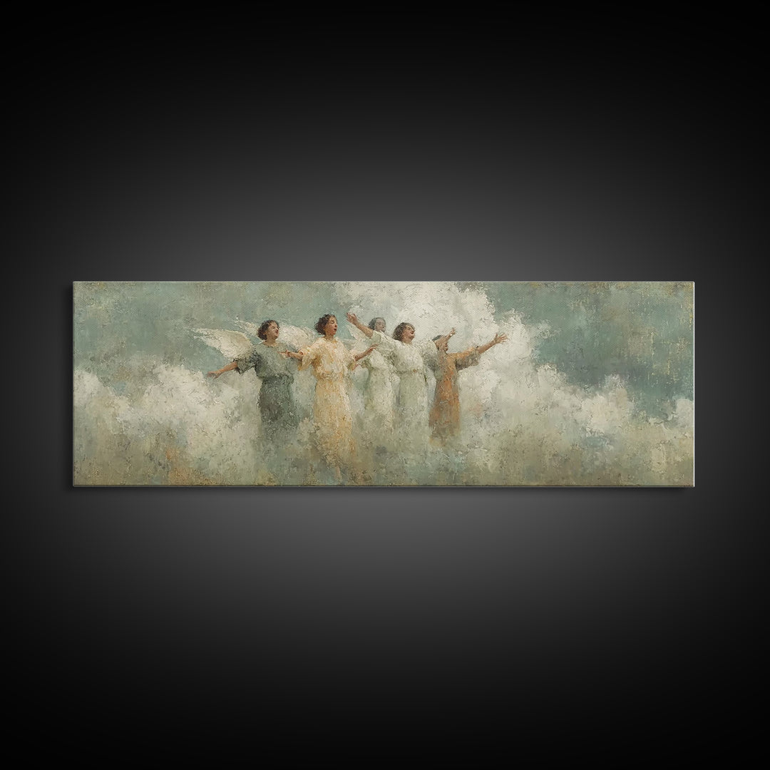 Angelic Light Chorus, Framed Canvas Print, Christian Art Print, Panoramic Print, Christian Wall Art, Christmas Canvas Wall Art, Christian D