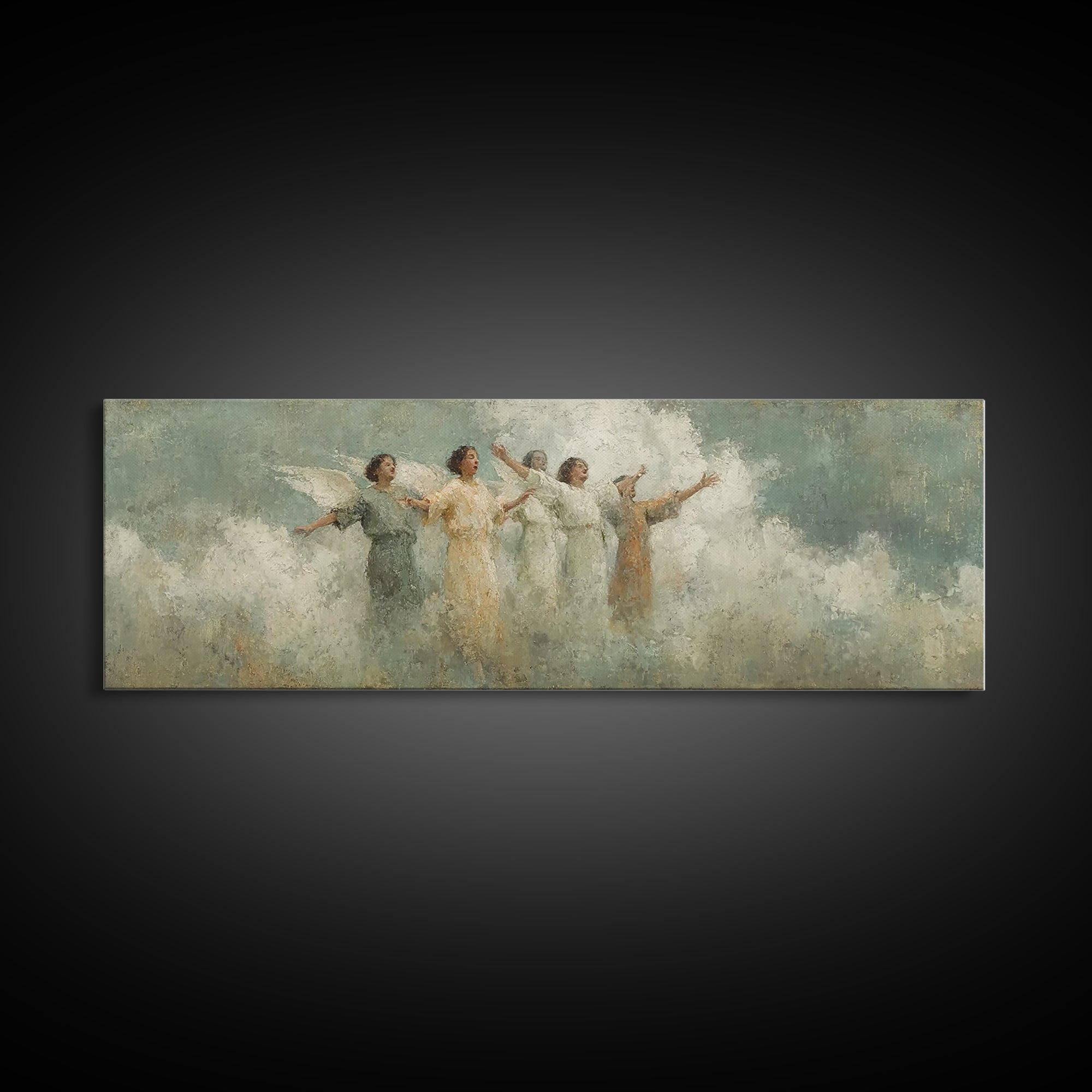 Angelic Light Chorus, Framed Canvas Print, Christian Art Print, Panoramic Print, Christian Wall Art, Christmas Canvas Wall Art, Christian D