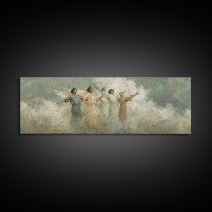 Angelic Light Chorus, Framed Canvas Print, Christian Art Print, Panoramic Print, Christian Wall Art, Christmas Canvas Wall Art, Christian D