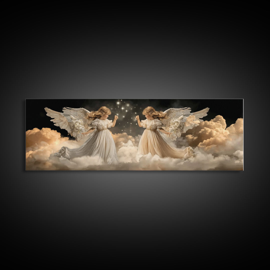 Cloudborne Messengers – Framed Canvas Print – Vintage Christian Art – Christian Wall Art – Panoramic Wall Art – Christmas Art – Christian A