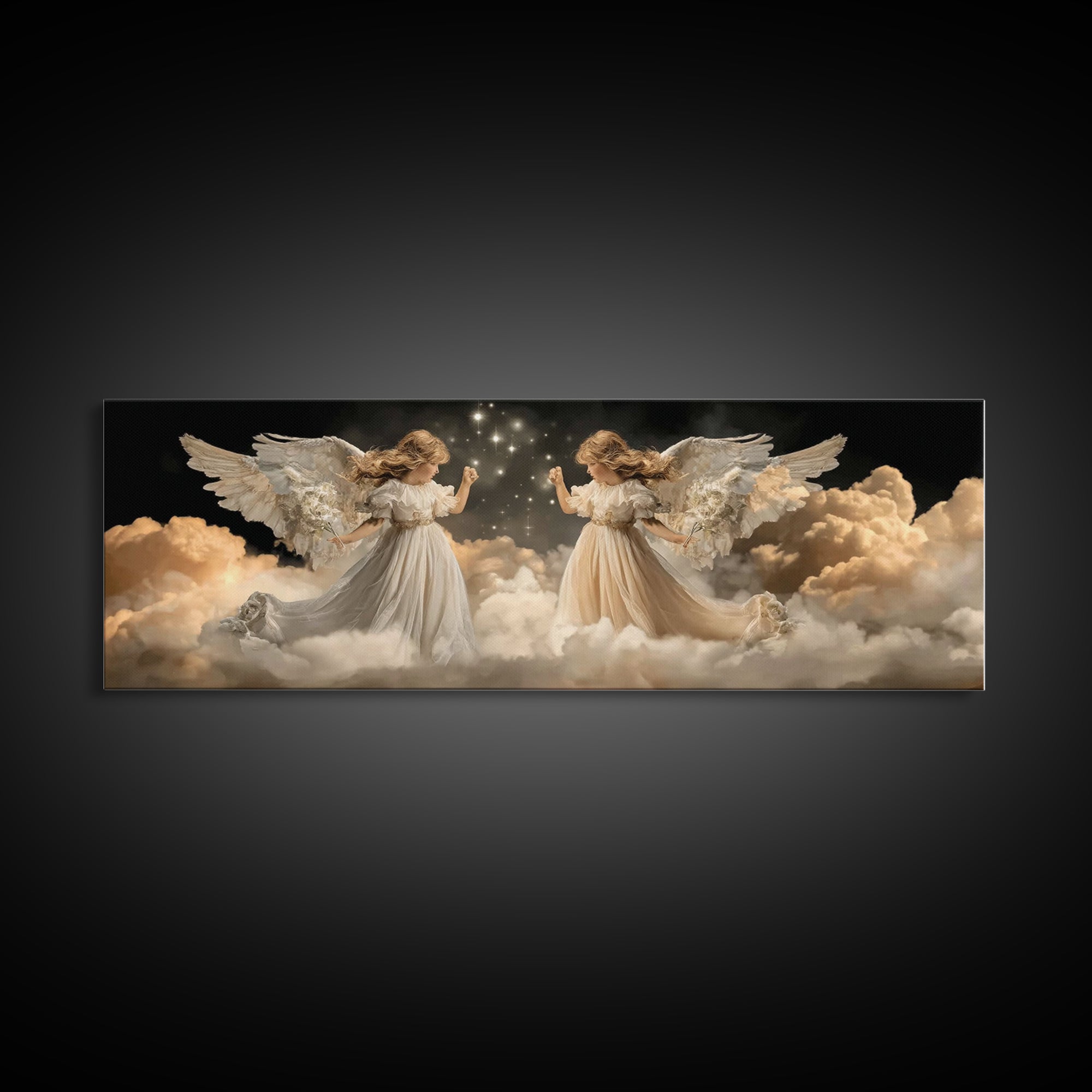 Cloudborne Messengers – Framed Canvas Print – Vintage Christian Art – Christian Wall Art – Panoramic Wall Art – Christmas Art – Christian A