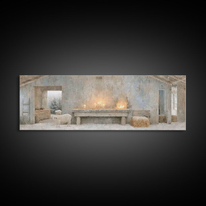 Shepherds’ Quiet Shelter | Framed Canvas Print | Panoramic Art | Christian Wall Art | Christian Art Canvas | Christmas Art | Christian Chri