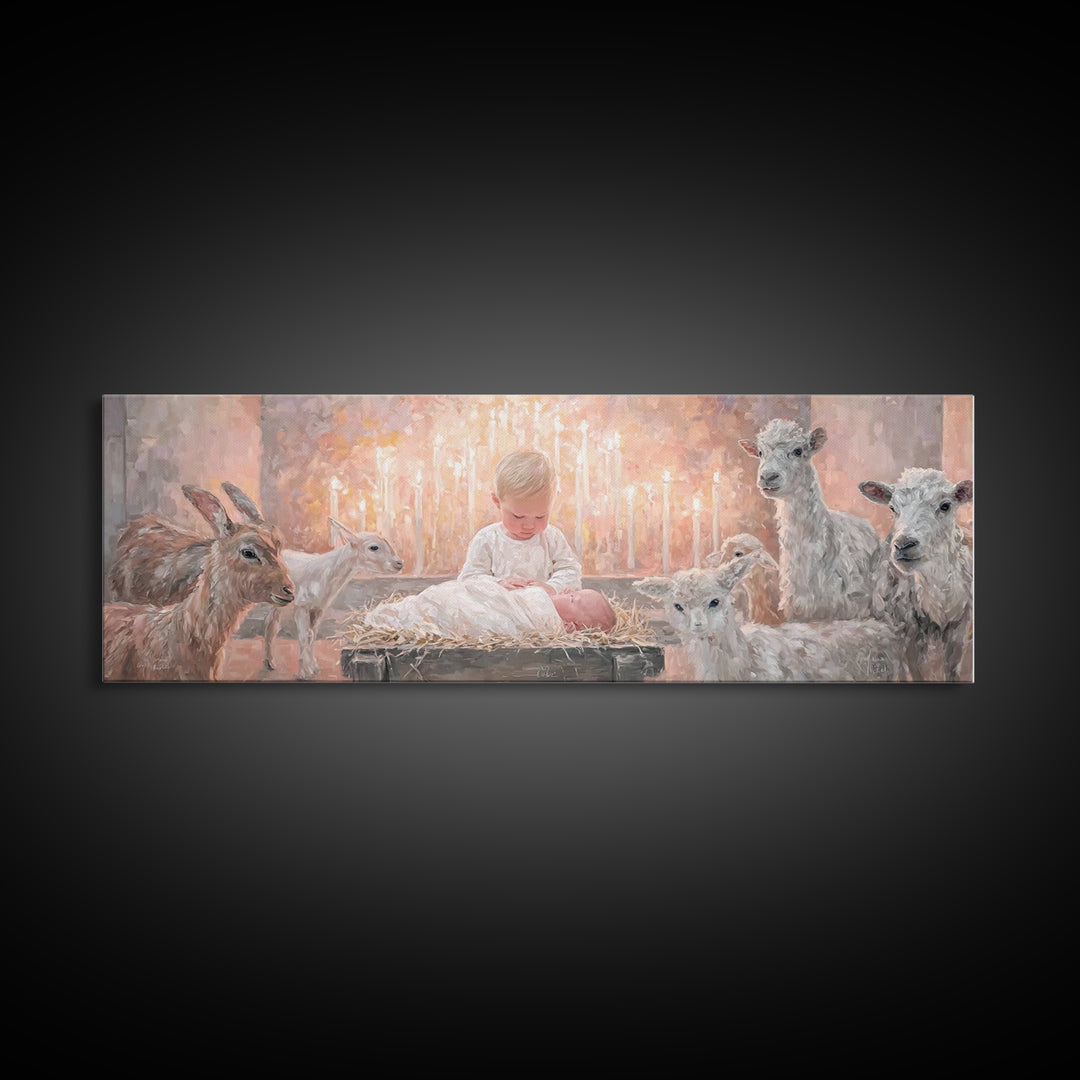 Infant Light Blessing – Framed Canvas Print – Christian Art Canvas – Panoramic Painting – Christmas Wall Art – Christian Art – Christmas Ar