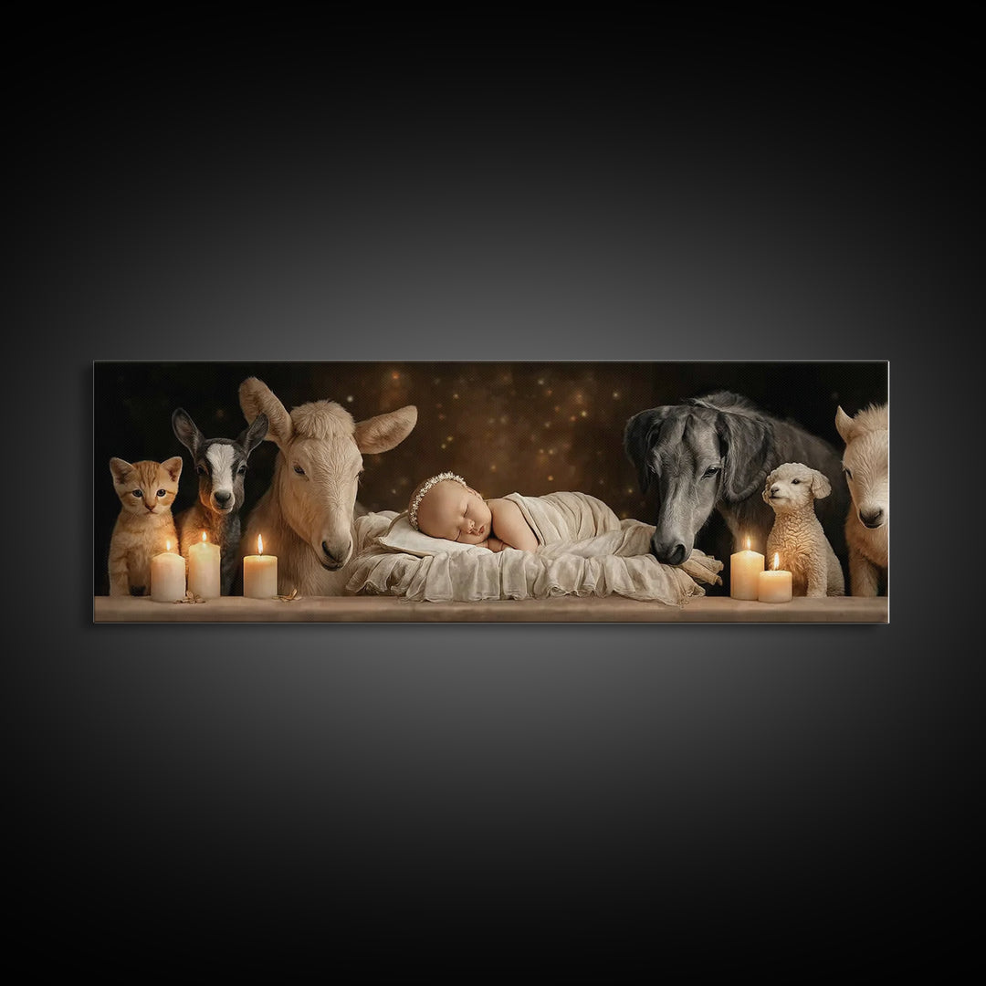 Holy Night Watch | Framed Canvas Print | Panoramic Art | Christian Wall Art | Christian Art Canvas | Christmas Art | Modern Christian Art