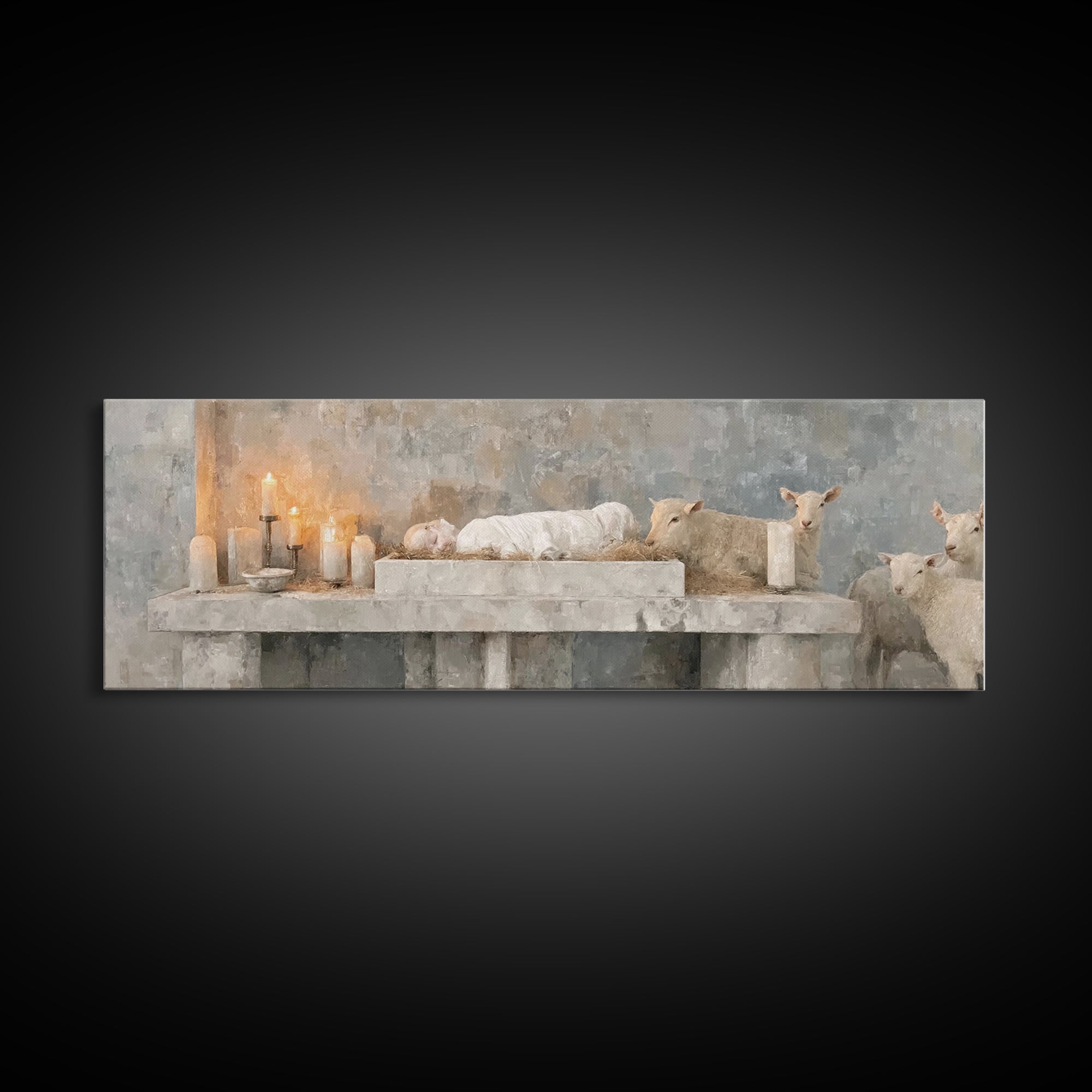 Manger Candle Hope, Framed Canvas Print, Panoramic Wall Art, Christmas Art, Christian Wall Art, Christian Art Canvas, Christian Gift