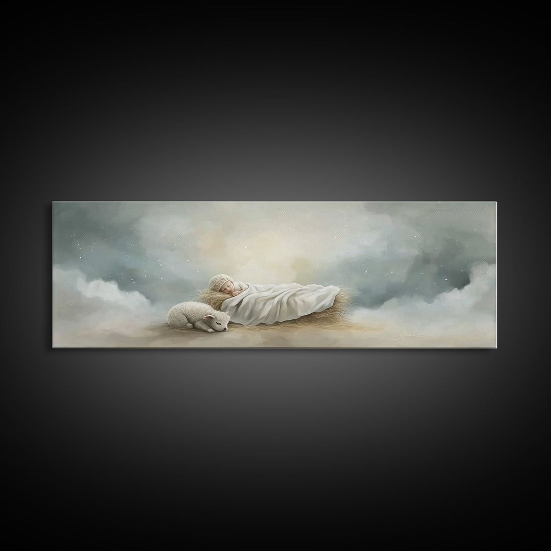Heaven’s Quiet Rest – Framed Canvas Print – Panoramic Painting – Christian Wall Art – Christmas Art – Christian Art Canvas – Subtle Christi