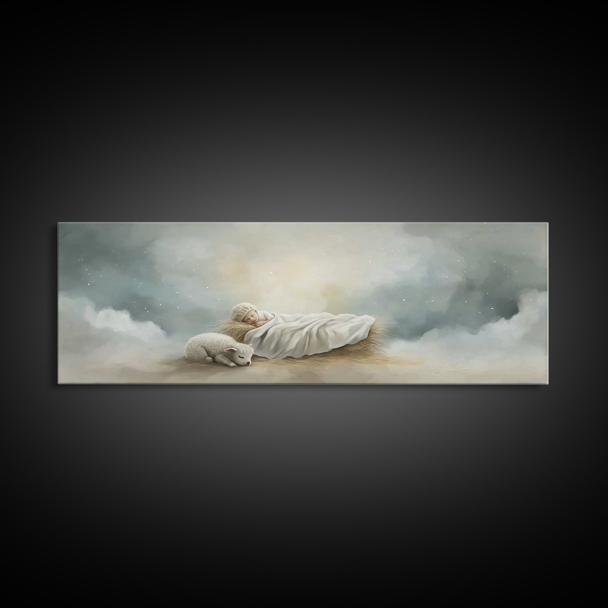 Heaven’s Quiet Rest – Framed Canvas Print – Panoramic Painting – Christian Wall Art – Christmas Art – Christian Art Canvas – Subtle Christi
