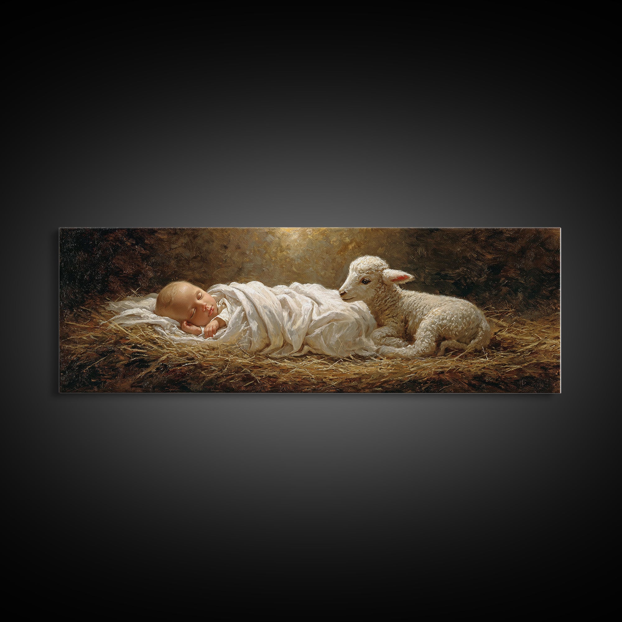 Lamb of Promise | Framed Canvas Print | Christian Art Canvas | Panoramic Frame | Christmas Art | Christian Wall Art | Christian Art