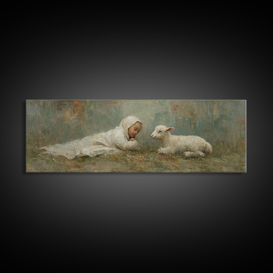 Little Shepherd Peace, Framed Canvas Print, Christmas Art, Panoramic Art, Christian Art Canvas, Christian Wall Art, Christian Christmas Dec