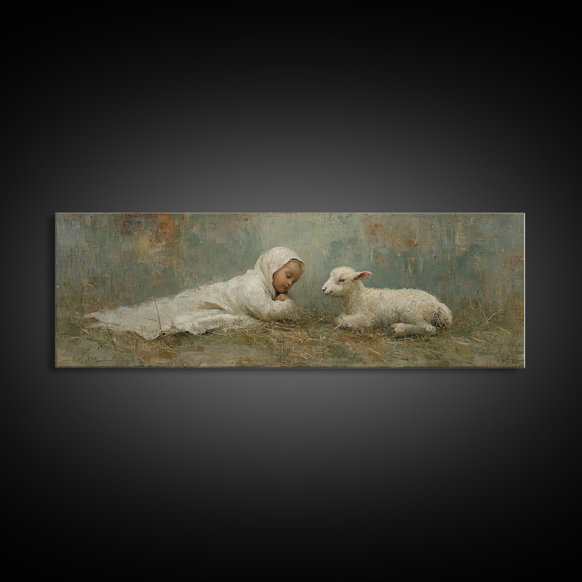 Little Shepherd Peace, Framed Canvas Print, Christmas Art, Panoramic Art, Christian Art Canvas, Christian Wall Art, Christian Christmas Dec