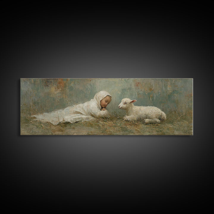 Little Shepherd Peace, Framed Canvas Print, Christmas Art, Panoramic Art, Christian Art Canvas, Christian Wall Art, Christian Christmas Dec