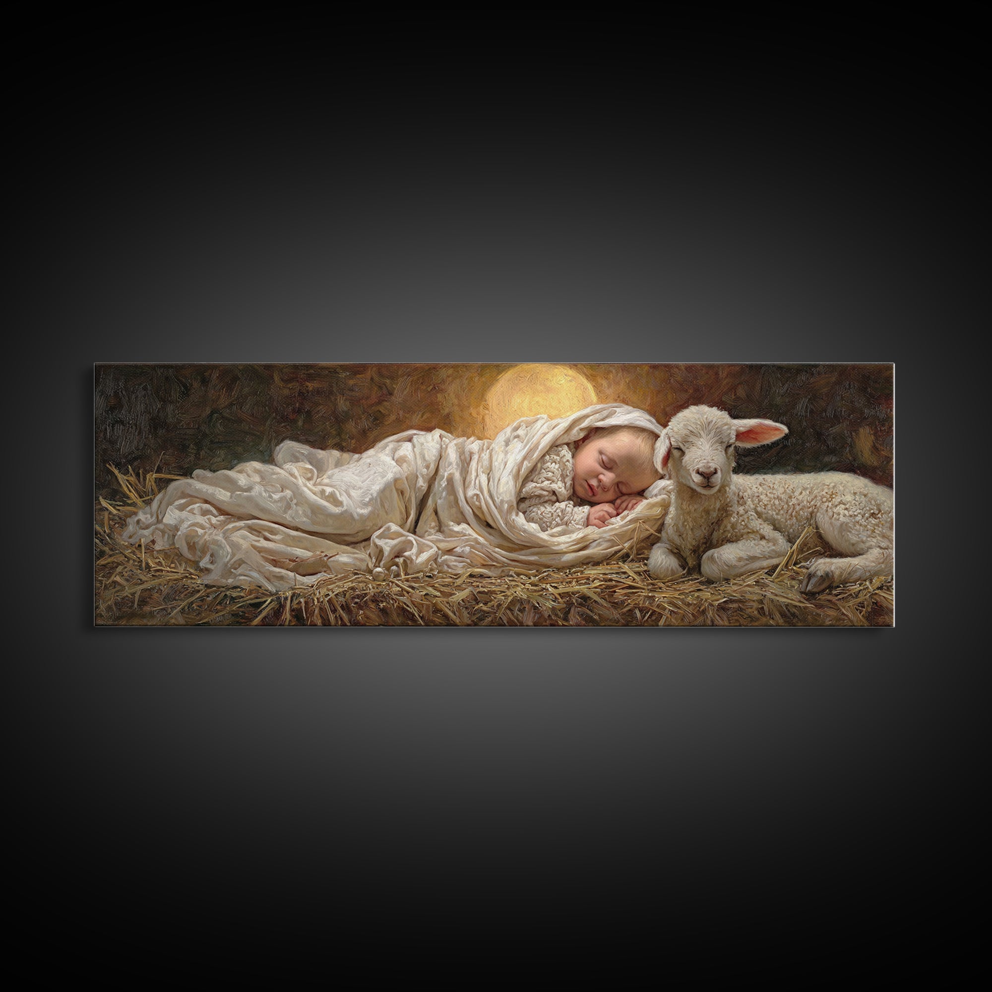 Holy Night Peace, Framed Canvas Print, Christian Wall Art, Christmas Art Prints, Jesus Painting, Panoramic Art, Christian Art Canvas