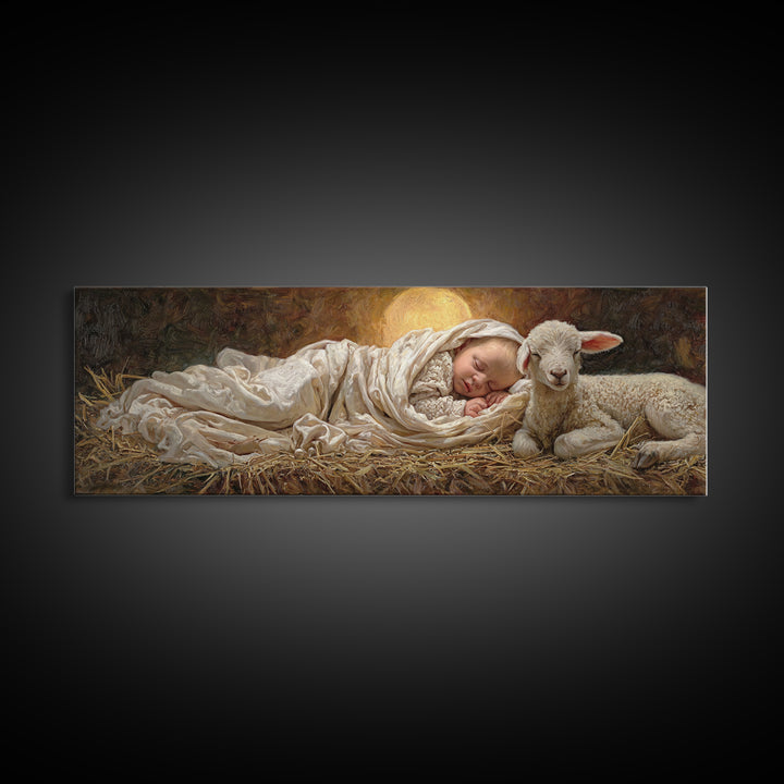 Holy Night Peace, Framed Canvas Print, Christian Wall Art, Christmas Art Prints, Jesus Painting, Panoramic Art, Christian Art Canvas