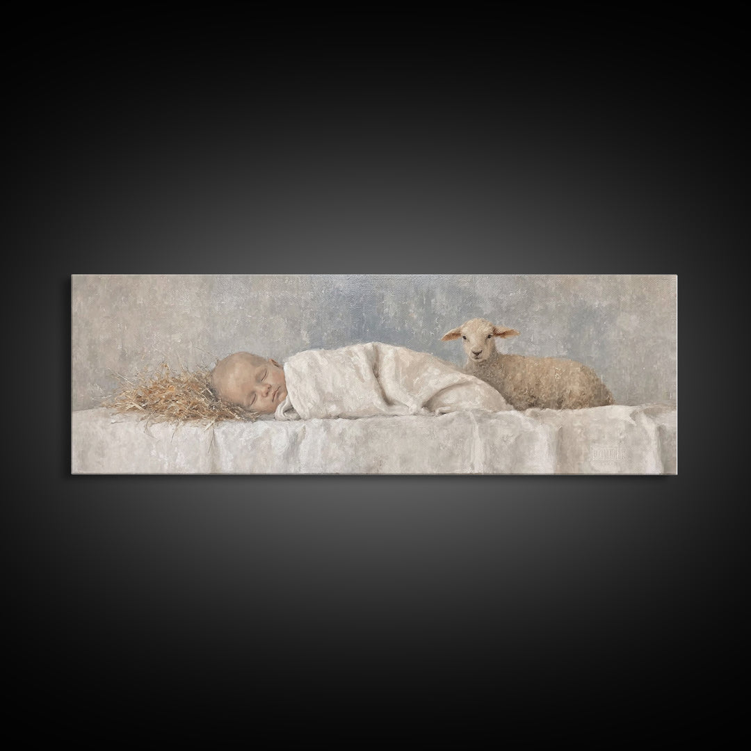 Shepherds Calm Light – Framed Canvas Print – Christian Art Canvas – Christian Wall Art – Christmas Art Work – Panoramic Print – Nativity