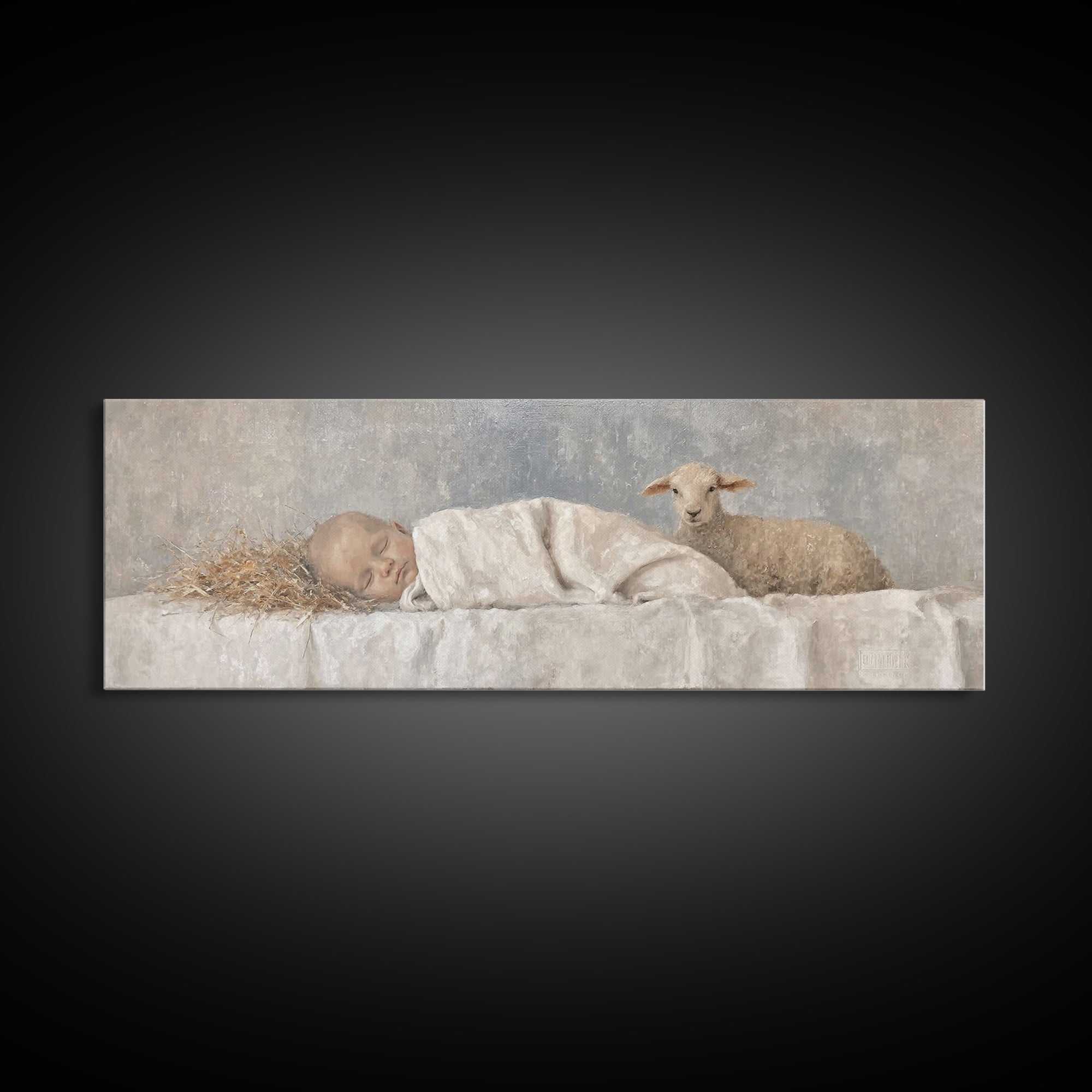 Shepherds Calm Light – Framed Canvas Print – Christian Art Canvas – Christian Wall Art – Christmas Art Work – Panoramic Print – Nativity