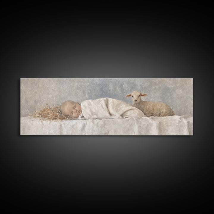 Shepherds Calm Light – Framed Canvas Print – Christian Art Canvas – Christian Wall Art – Christmas Art Work – Panoramic Print – Nativity