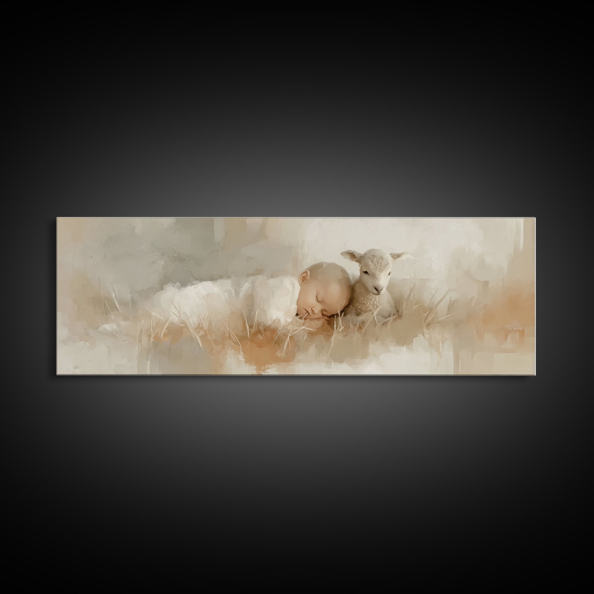Divine Meadow Calm, Framed Canvas Print, Christian Art, Christian Christmas Decor, Jesus Painting Canvas, Panoramic Painting, Unique Christ