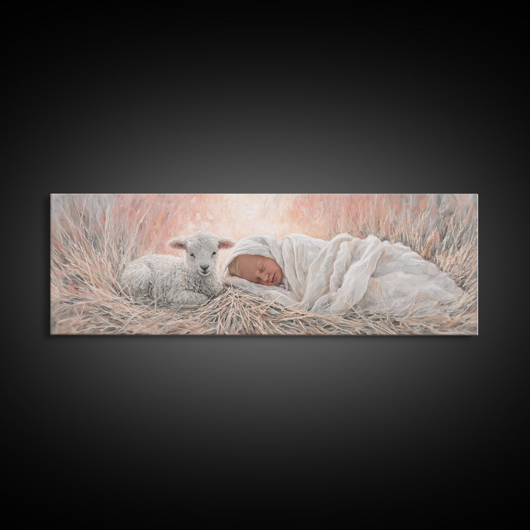 Silent Town Light | Framed Canvas Print | Christian Art | Christmas Wall Art | Jesus Art Print | Panoramic Art | Framed Christian Art