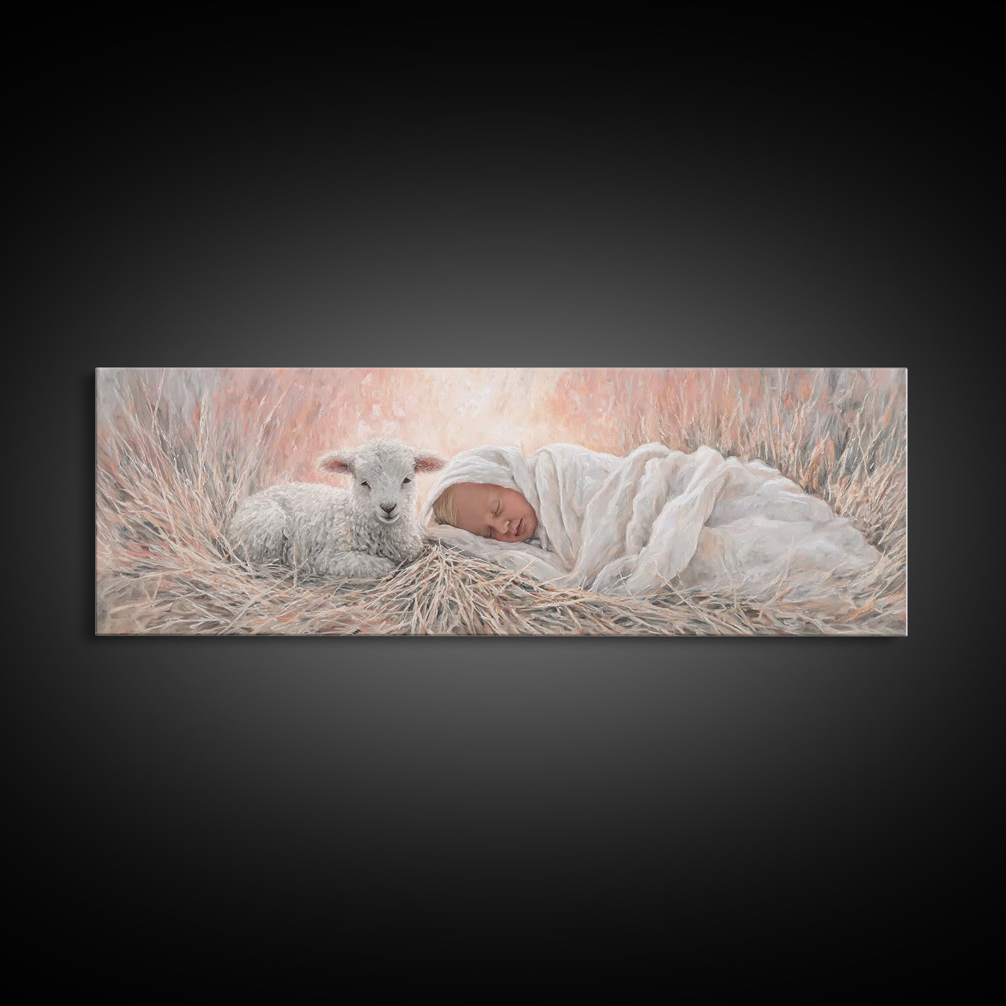 Silent Town Light | Framed Canvas Print | Christian Art | Christmas Wall Art | Jesus Art Print | Panoramic Art | Framed Christian Art