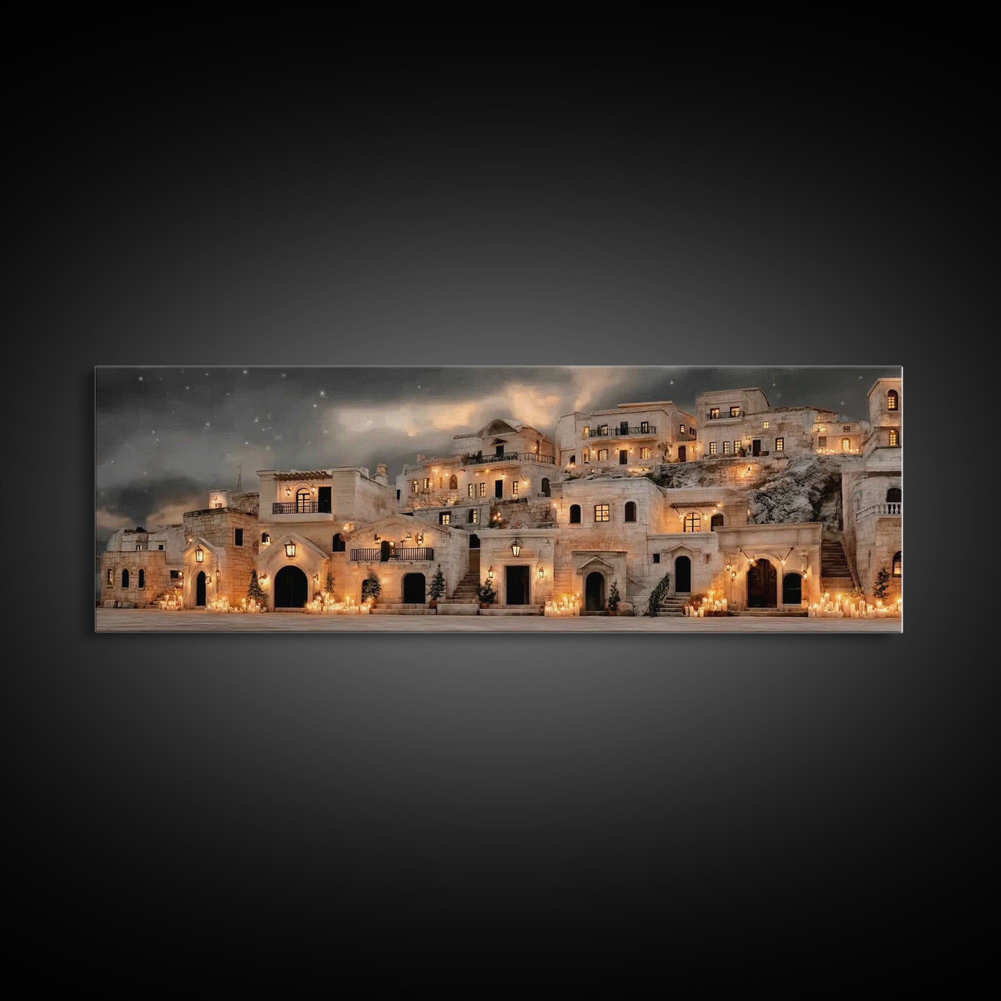 Holy City Dawn – Framed Canvas Print – Christian Christmas Art – Christian Wall Art – Christian Art Canvas – Panoramic Painting – Christmas
