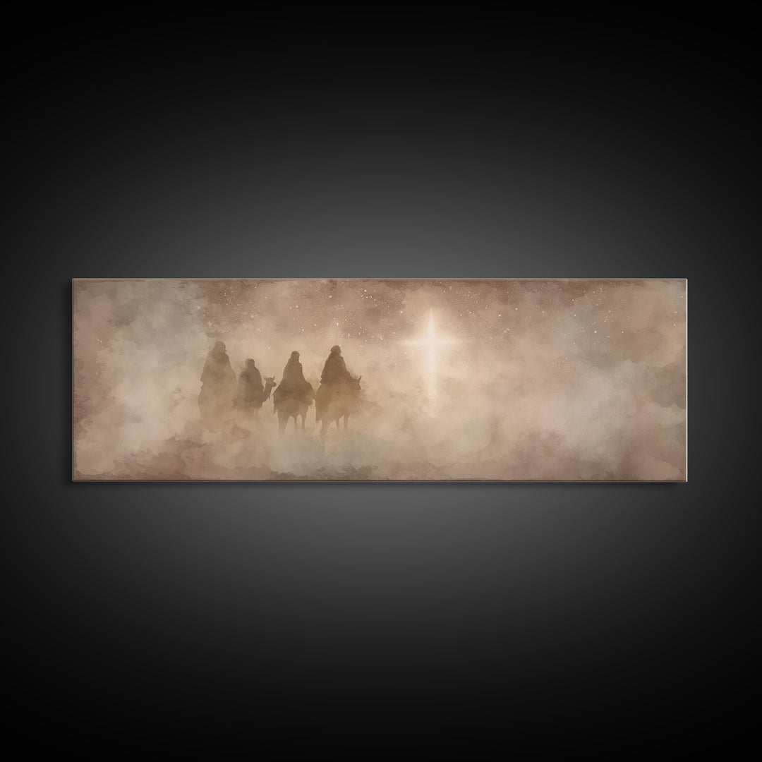 Star-Lit Journey, Framed Canvas Print, Christian Art Canvas, Christmas Wall Art, Christian Christmas Art, Panoramic Print, Christian Decora