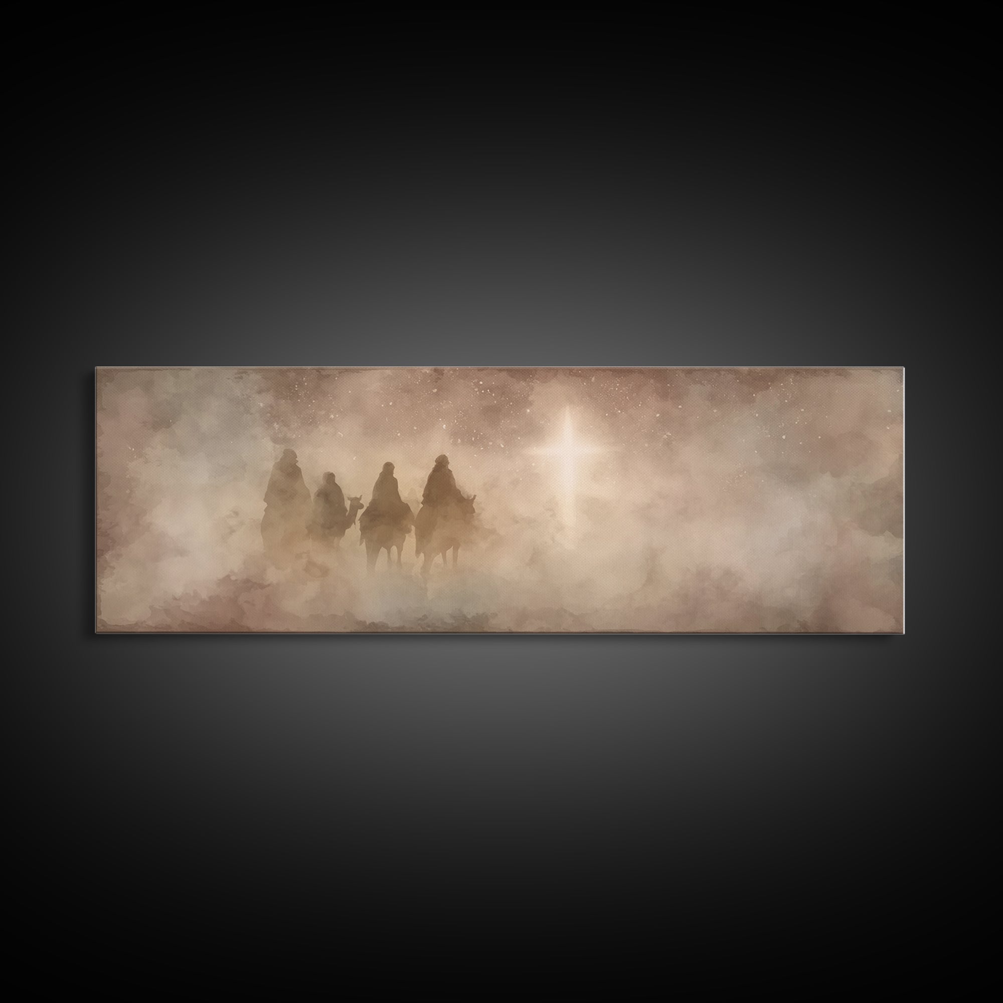 Star-Lit Journey, Framed Canvas Print, Christian Art Canvas, Christmas Wall Art, Christian Christmas Art, Panoramic Print, Christian Decora