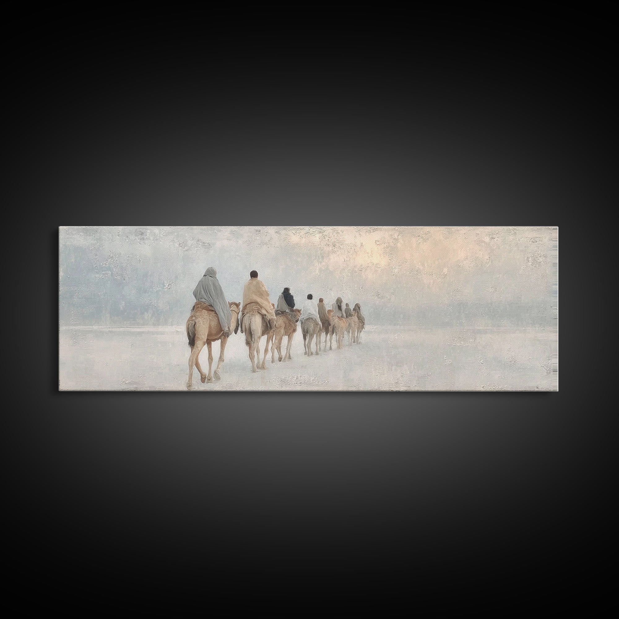 Pilgrims in Light | Framed Canvas Print | Christian Art Canvas | Christmas Art Work | Christian Christmas Art | Panoramic Print | Christian