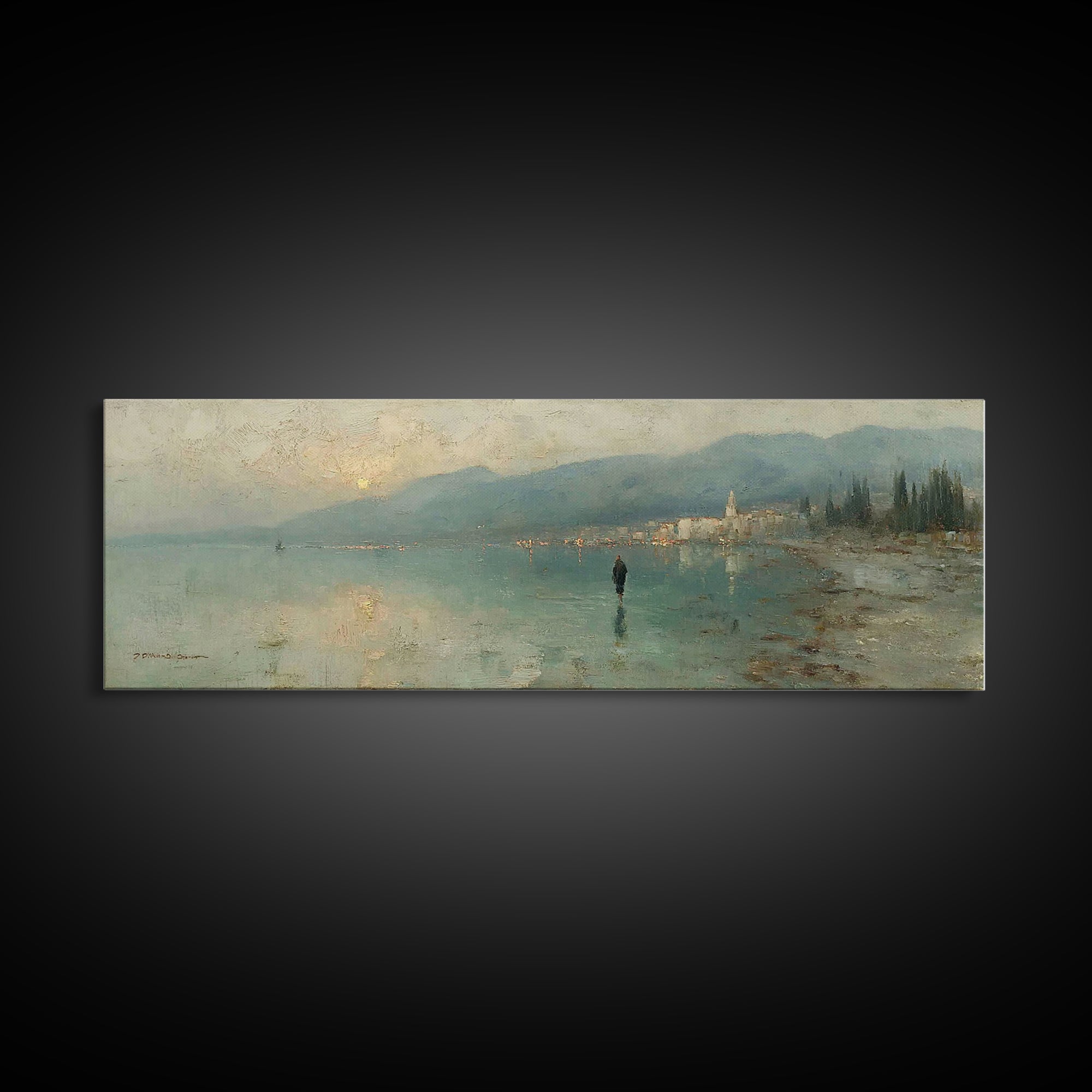 Eternal Dawn Walk – Framed Canvas Print – Christian Art Canvas – Jesus Painting – Panoramic Wall Art – Christian Christmas Art – Christian