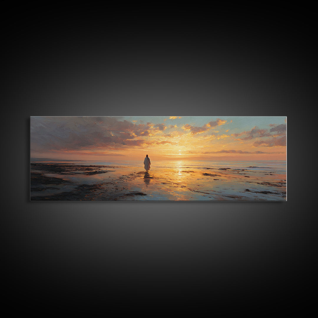 Celestial Tide Journey – Framed Canvas Print – Christian Wall Art – Jesus Canvas Art – Panoramic Painting – Large Christian Art – Christmas