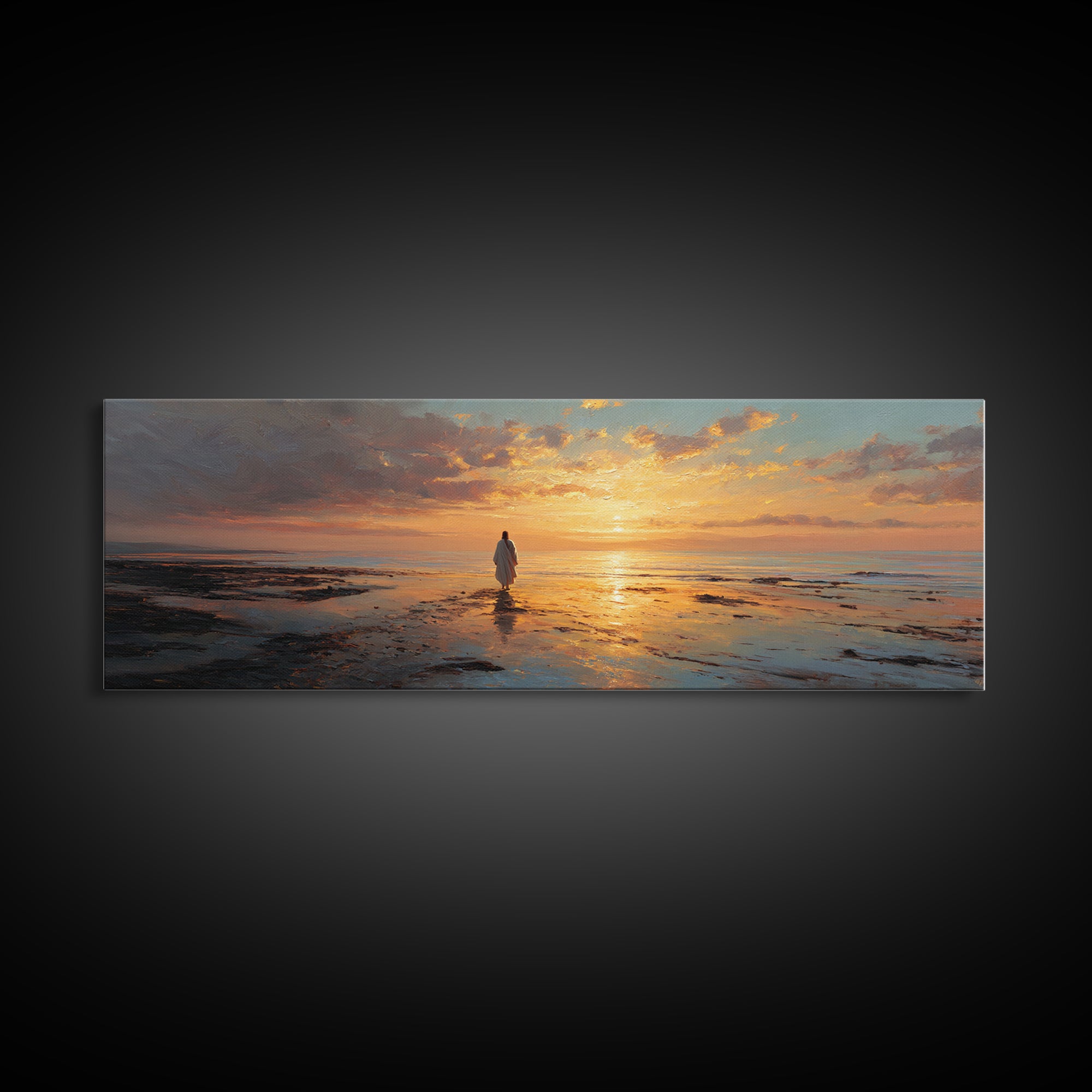 Celestial Tide Journey – Framed Canvas Print – Christian Wall Art – Jesus Canvas Art – Panoramic Painting – Large Christian Art – Christmas