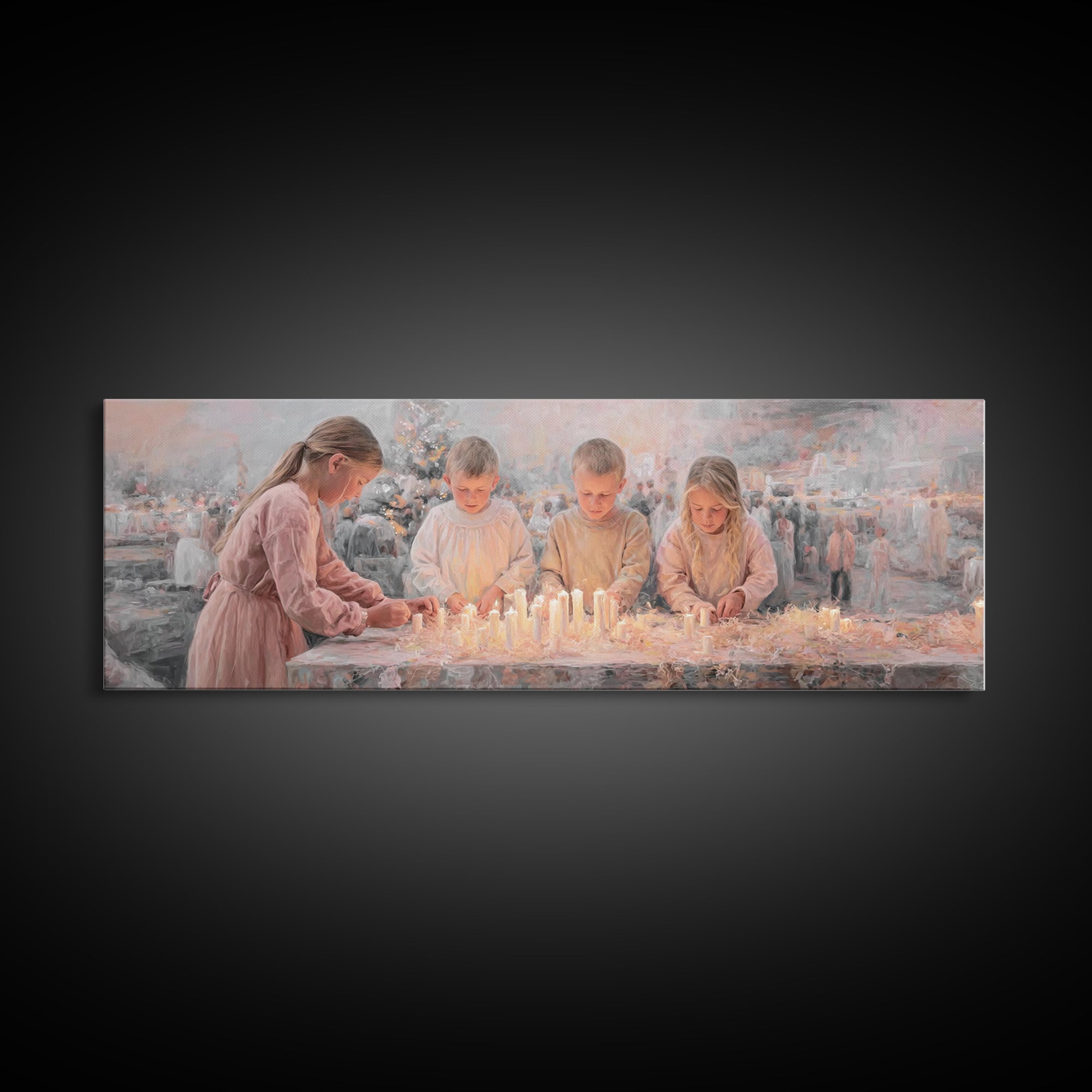 Candlelight Blessings – Framed Canvas Print – Christian Wall Art – Christian Art Canvas – Christmas Art – Panoramic Painting – Christian Ch